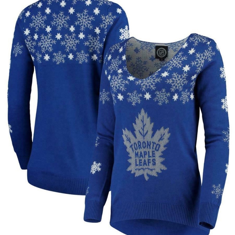Toronto Maple Leafs Snowflake Ugly V-Neck Sweater